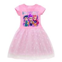 K-Pop Demon Hunters Cartoon Girls Dress Short Sleeve T-Shirt Top Star Moon Tulle Skirt Kids Summer Casual Princess Children Clothing for Girls Gift 110 rožinė