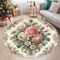 Classic Timeless Vintage Rose Floral Round Area Rug Durable Non-slip Decorative Carpet Warm Floor Mat for Living Room Bedroom 80cm x 80cm