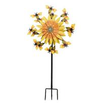 Bees Wind Spinner Degree 360 Windmill Yard Rotating Sunflower Art with Stake