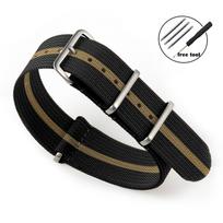 New Ribbed Watch Strap 20mm 22mm Nylon Bracelet Braid Ballistic Striped Fabric Watch Bands Black Gold Men Military Replacement 20mm