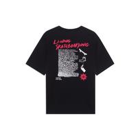 Li-Ning Skateboard Series Letter Print Loose Casual Short Sleeve Drop Shoulder T-Shirt Unisex T-Shirt Black AHST023-1 S gray