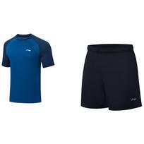 Li Ning New Ping Pong Series Solid Color Round Neck Pullover Short Sleeve T-Shirt Mid Waist Straight Leg Shorts Casual Sports Set AATT003-3 S