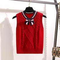 Kids' Woolen School Uniform Vest with Stand Collar & Bow Tie for Spring/Autumn 2025 170cm raudona