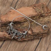 Trendy European Viking Retro Moon Raven Hairpin - Versatile Norwegian Style Party Accessory sidabras
