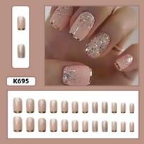 24Pcs Nude Glitter Press On Nails Short Square False Nail Tips 1PCS rožinė
