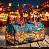 Tote Bag Quilted Travel Handbag Fitness Bag Beach Bag 3D East Asian Night Market Design Stylish Leisure 16''x8''x8''