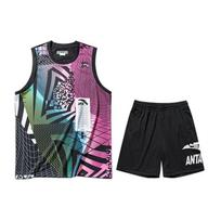 Anta Basketball Series Logo Sports Vest Shorts Basketball Suit Men basketball suit Black 152131222-1 S