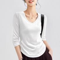 Ankela heart-neck top women's five-quarter sleeve light ripe spring and autumn waist pinch pleated basic bottoming shirt short M balta