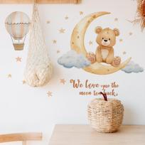Self-adhesive Removable Wall Stickers Cute Bear Hot Air Balloon Stars Moon for Kids Room Bedroom Home Decor 30X60CM įvairiaspalvis