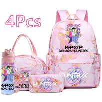 4Pcs/set Anime Demon Hunters Printed Backpack Handbag Pencil Case 750Ml Water Bottler for Teenager Boy Girl Large Capacity Waterproof Schoolbag