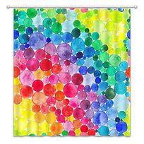 Cute Colorful Red Polka Dot Circle Shower Curtain,Rainbow Bathroom Shower Curtains With Hooks,Waterproof Funny Bathroom Curtains W60H190(CM)-1 Pcs