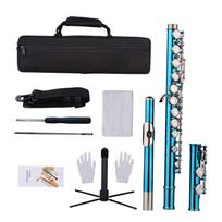 Closed Hole C Flute 16 Keys Cupronickel Nickel plated Wind Instrument with Carry Case Flute Stand Gloves Cleaning Cloth