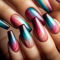 Colorful Ombre Short Ballet Style Detachable False Nails - Gradient Nail Art Tips (24 Pieces) Glue Style