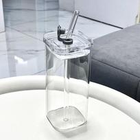 Didelės vertės karščiui atsparus borosilikatinio stiklo puodelis su dangteliu ir šiaudeliu 400ml gray