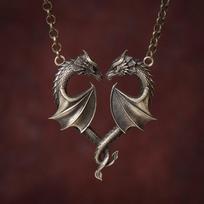 Retro Personality Two Flying Dragon Entwined Heart Shape Pendant Necklace for Women Men Couple Symbolizing Love Jewelry Gifts