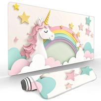 Pink cute unicorn pattern large Mouse Pad Gaming mats NonSlip Desk Mat mouse carpet with Stitched Edge HD printing Office mat 800x300x2mm white
