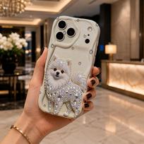 iPhone 17/16/15/14/13/12/11/8/7/Plus/Pro Max phone cases.Full Rhinestone Pomeranian Wavy Edge Phone Case