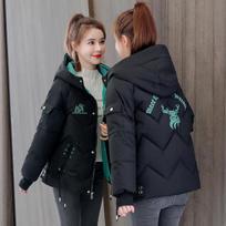Žieminė moteriška trumpa šilta striukė, laisva ir stora, plona medvilninė striukė XXXL juoda