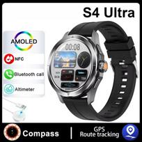 2025 NAUJA S4 Ultra išmani apyrankė Vyriškas laikrodis AMOLED HD ekranas Bluetooth skambutis GPS trajektorija NFC Širdies ritmas Kompasas Išmanieji laikrodžiai Silicone Belt sidabras