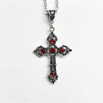 Vintage Simple Fashion Gothic Black Diamond Ruby Diamond Cross Pendant Men's Women's Necklace