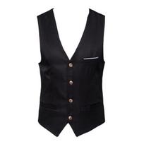 Men Suit Vest Formal Business Style Sleeveless V Neck Slim Fit Cardigan Single-breasted Solid Color Silky Fabric Pockets Groom Wedding Waistcoat L juoda