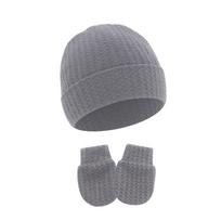 Baby Hat & Gloves Set Windproof Turban Hat Bonnet Newborns Hospital Cap with Matching Gloves Shower Gift tamsiai pilka spalva