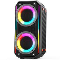 Bluetooth garsiakalbis, 300 W maksimalios galios belaidžiai Boombox garsiakalbiai su giliais žemaisiais dažniais, nešiojamas garsus stereo garsas, didelis žemųjų dažnių garsiakalbis su LED šviesos šou juoda