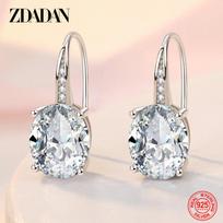 925 Silver Blue Crystal Oval Drop Earrings for Women Fashion Jewelry balta