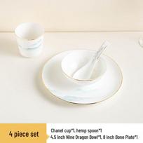 Peach Garden Chinese Landscape Gold Rim Bone China 8-Piece Dinnerware Set