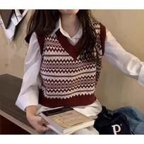 Rhombus vest women's early autumn new outer wear stacked inside wear retro knitted sweater vest One size raudona