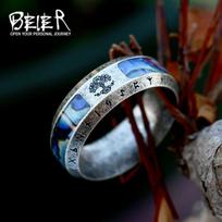 Beier European & American Stainless Steel Antiqued Viking Letter Ring - Retro Fashion Titanium Steel Shell Pattern Size 13 antikinės sidabrinės spalvos