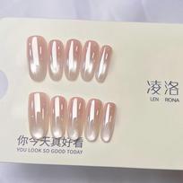 Press on Nails Medium Stiletto Glitter Fake Nails Press ons with Design Reusable Acrylic False Nail Full Cover Glue on Nail Stick on Nail for Women L white