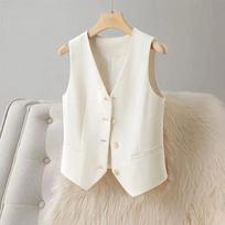 Women's Vest Coat Spring Autumn High-end Sleeveless Ladies Suit Vest Jacket Temperament Fashion Lady Blazer Horse Clip S beveik baltos spalvos