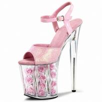 20CM Sexy Women Pole Dance Shoes Pumps Party Club Platform High-heeled Shoes Summer Peep Toe Sandals 34 rožinė