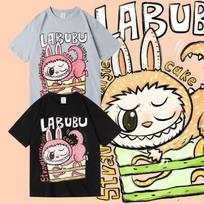 Labub Summer Cotton Short-sleeved T-shirt for Children, Simple Round Neck Loose Top for Students 160