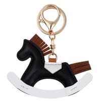 Cartoon Rocking Horse Pendant, Handmade Leather Bag Charm, Car Keychain. One Size juoda