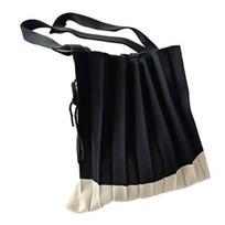 Foldable Shopping Bag Reusable Accordion Grocery Tote Color Block Pleated Shoulder Bag for Grocery Shopping Daily Errands juoda