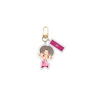 BTS Cute Pink Outfit Cartoon Image + Member Name Double Keychain, Celebrity Merchandise Support Pendant, ARMY Support Merchandise JIN