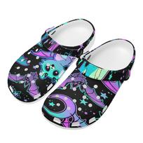 White EVA Clogs with Skull Planet Print, Lightweight Slip On Garden Shoes, Breathable Beach Sandals, Indoor Outdoor Slippers for Men Women 36 balta