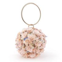 Mini Sequin Flower Evening Bag, Elegant Dinner Clutch Purse, Formal Round Banquet Handbag For Wedding Party Prom rožinė