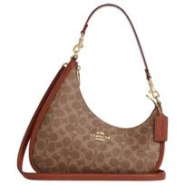 COACH Teri 27 Brand Logo Classic Special Coated Canvas and Smooth Leather Shoulder Bag Large Women's Brown ruda