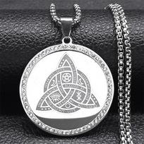 Witch Trinity Knot Necklace for Women Men Rhinestone Stainless Steel Gold Color Wicca Celtic Irish Chain Jewelry collar NZZZ501