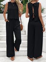 Summer Women's Fashion Sleeveless Vest Casual Long Pants Set  New Style S juoda