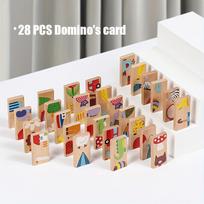 28 vnt. medinių domino rinkinys, dideli gyvūnų tema, spalvingos medinės plytelės, edukacinis „pasidaryk pats“ rinkinys, idealus Kalėdų, Helovino dovanoms Wooden