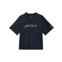 Nike Swoosh Embroidered Logo Crew Neck Casual Short Sleeve T-Shirt Women Tops Black FZ4886-010 S