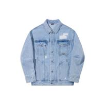 Li Ning X Pleasures Collaboration Skateboard Series Loose Wash Distressed Denim Jacket Men Jacket Light-Blue AJDT751-2 XXL gray