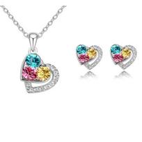 Women Wedding Party Cubic Zirconia Pendant Necklace Stud Earrings Jewelry Set AVE