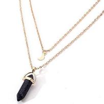 Natural Stone Hexagonal Moon Pendant Double-Layer Necklace - Stylish and Unique white