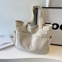 Large Capacity Corduroy Canvas Tote & Crossbody Handbag for Women - Versatile, Fashionable, High-End Shoulder Bag for Commute pilkšvai balta