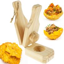 Wooden Tostonera Plantain Press with Handle Banana Smasher Maker Reusable Plantain Press Smasher Portable Plantain Press Easy